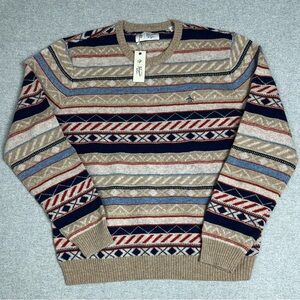 Original Penguin Sweater Mens XL Lambswool Crewneck Geometric Knit Retro Y2K New